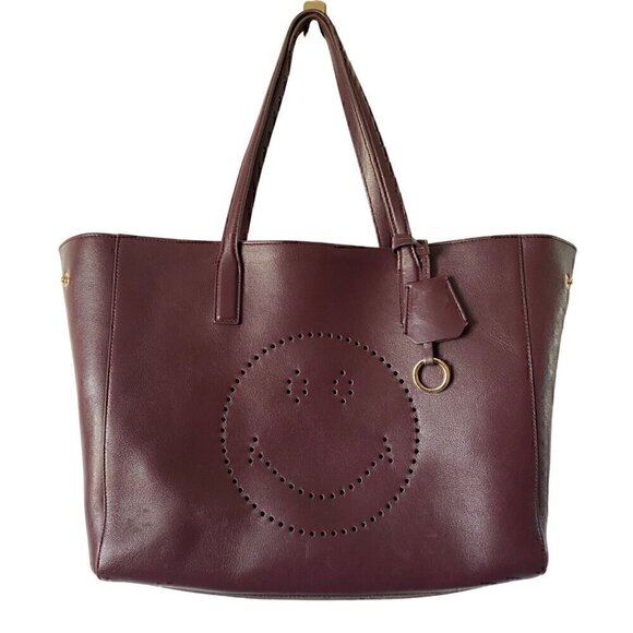 Anya Hindmarch Ebury Smiley Shopper Tote Small Leather Burgundy Perforated $1295 - Picture 7 of 15